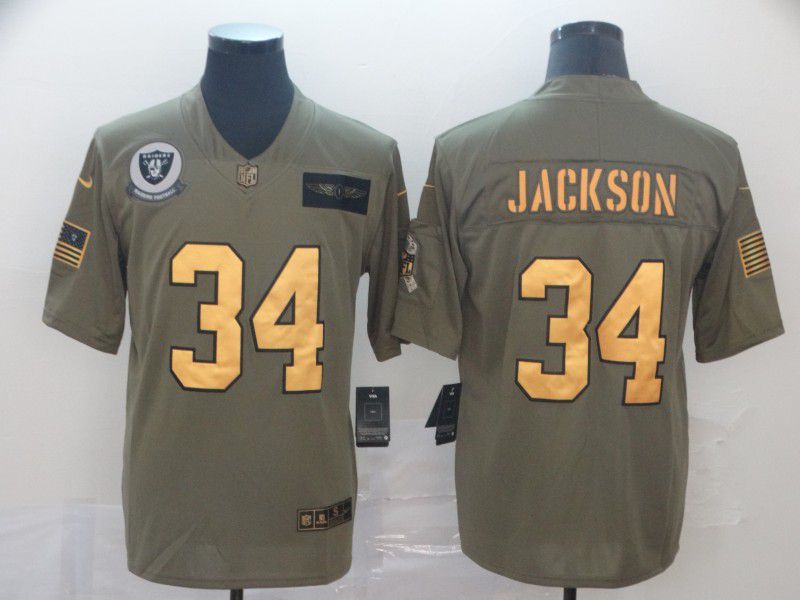 Men Oakland Raiders 34 Jackson green Gold Nike Olive Salute To Service Limited NFL Jersey